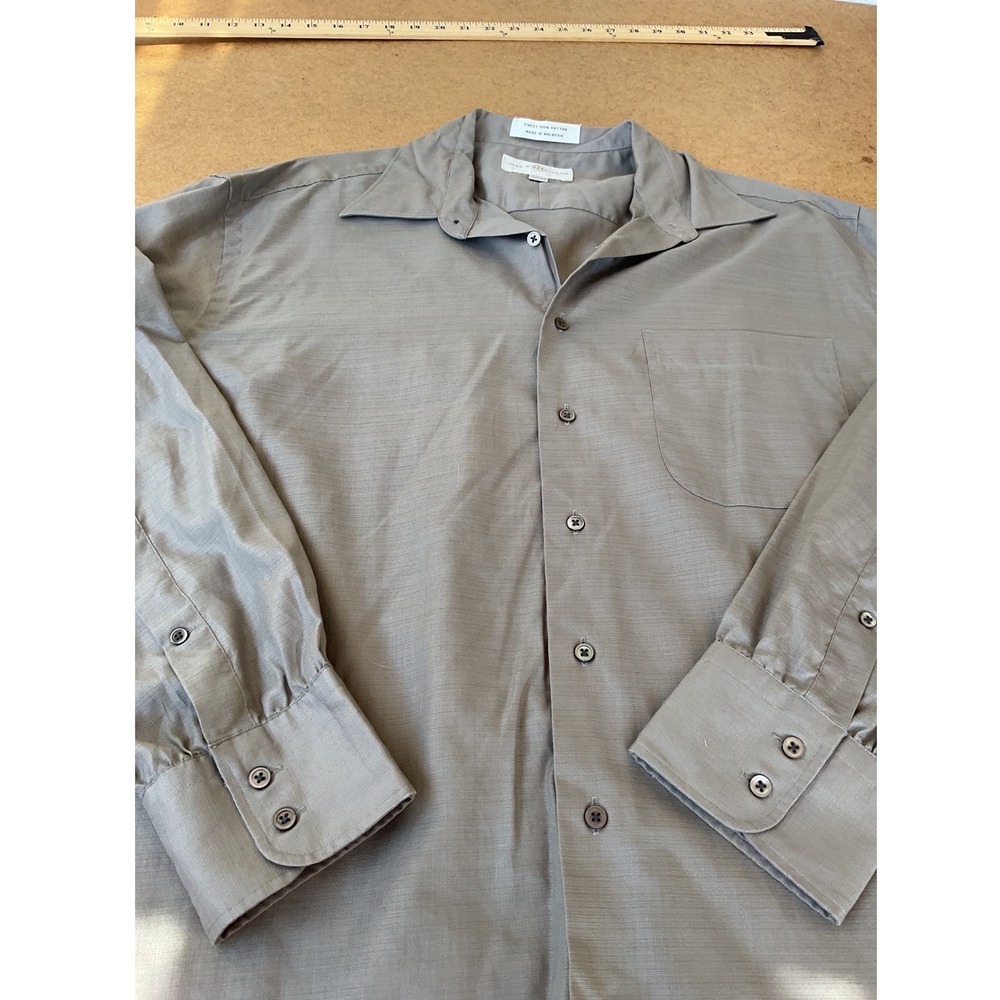 John W Nordstrom Mens Cotton Button Down Shirt Taupe Gray Textured 18.5 x 34